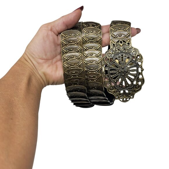 Vtg Filagree Bronze Victorian Rival Snake Scale Stretch Belt Sz M/L Renaissance - Picture 11 of 16